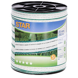 Taśma ogrodzeniowa 20 mm 200 m STAR biała/zielona