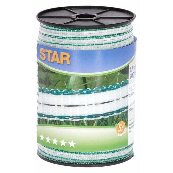 Taśma ogrodzeniowa 12 mm 200 m STAR biała/zielona