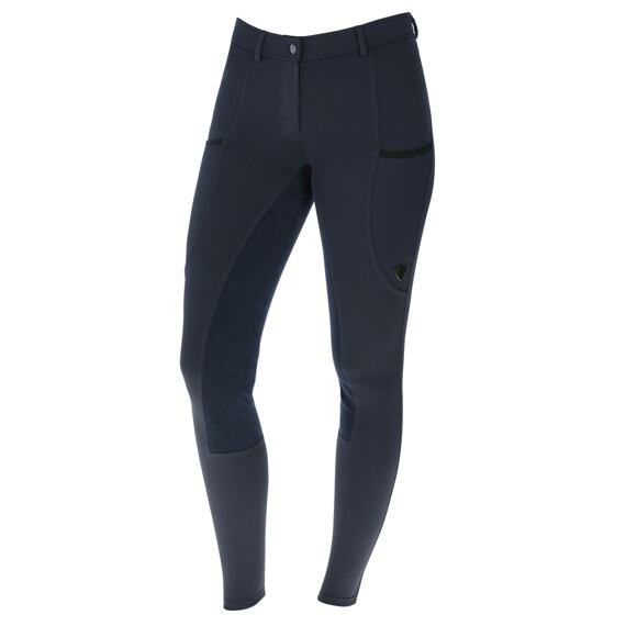 Damskie bryczesy jeździeckie ze skórzanym siedzeniem Covalliero A/W 2023, granatowe, 38