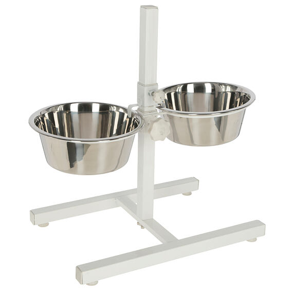 Stojak na miski dla psów wraz z miskami, 2x1800 ml, biały