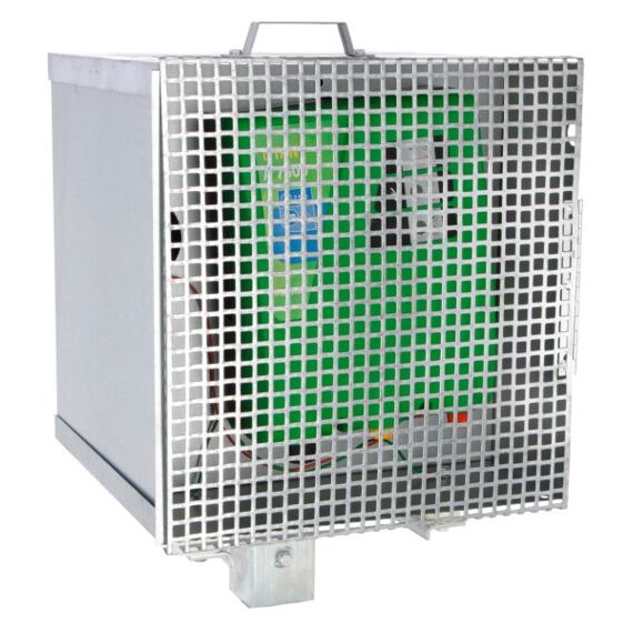 Metalowa skrzynka zabezpieczająca na źródło, akumulator i panel solarny