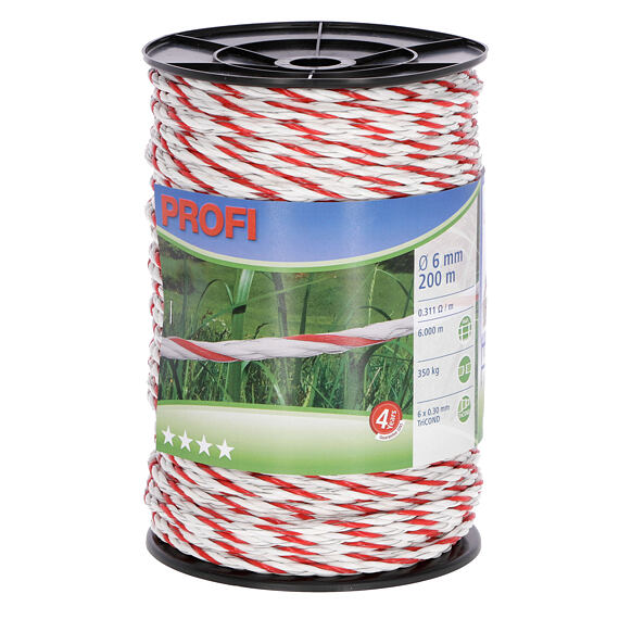 Linka do ogrodzenia elektrycznego PROFI 200 m 6 mm biała/czerwona